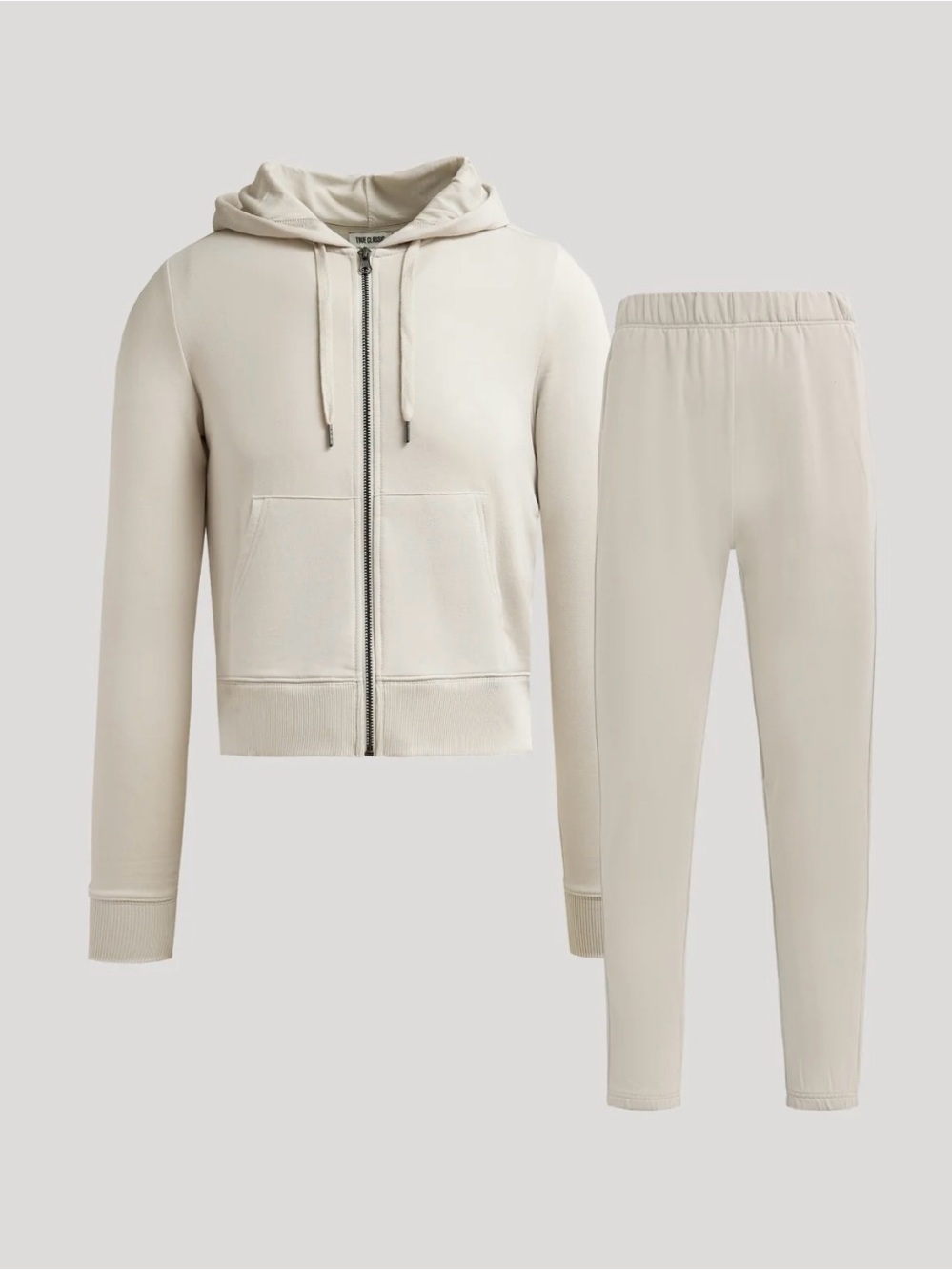 True Classic Women's Oatmeal Crop Zip Hoodie & Relaxed Jogger Set Size Med NWT
